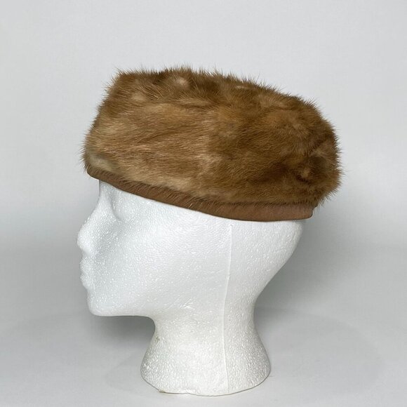 Vintage Brown Fur Pillbox Hat by Mister T Satin Lined Union Made in USA - Picture 3 of 7